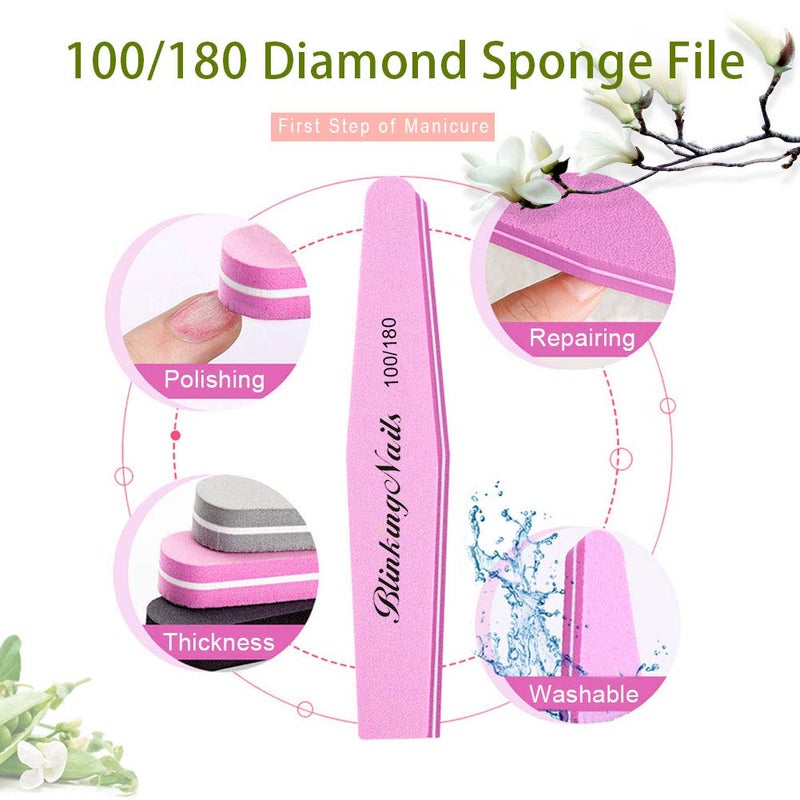 BlinkingNails Sponge Nail File and Buffers for Nail Art Care Double Sides Design 100/180 Grit Nail Buffer Professional Manicure Nail Tools Color Pink Pack of 10pcs - Image 2